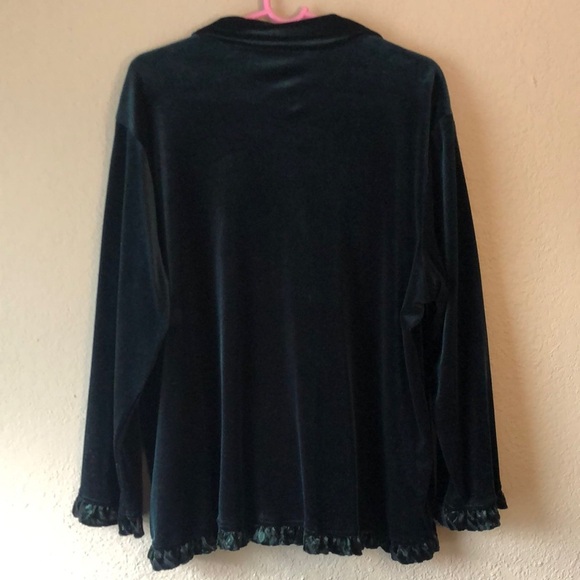 Vintage Blana Banana Dark Green Velvet Button-Up Blouse Long Sleeve Moody Goth - Picture 6 of 8